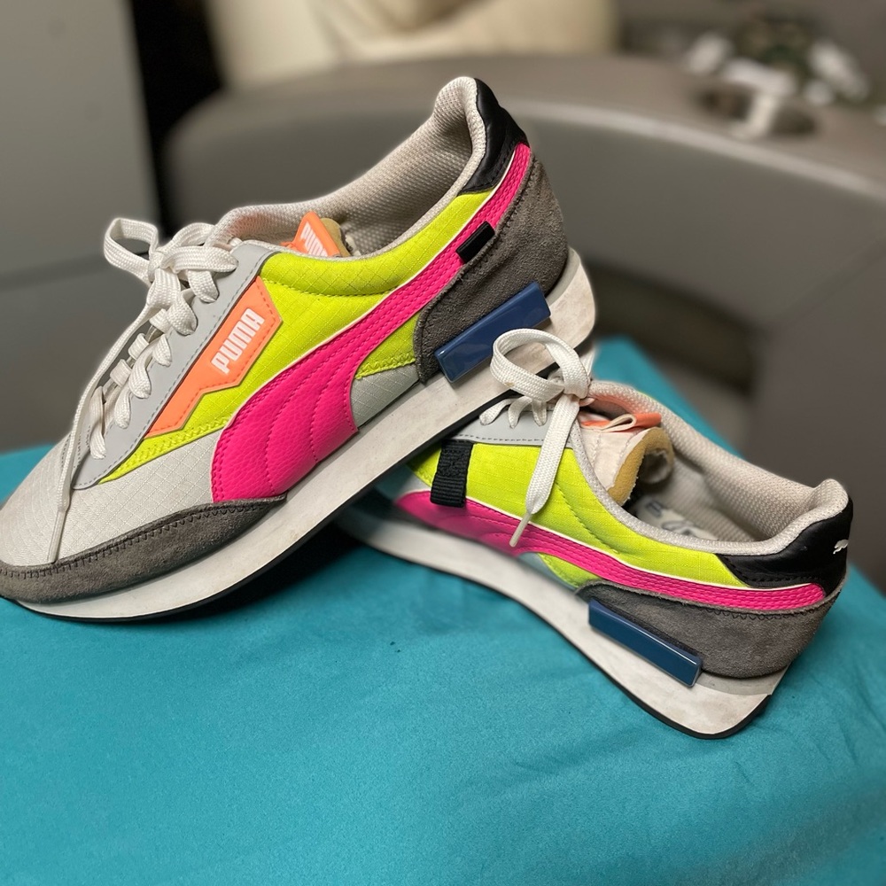 Puma Women's Pink, Yellow, and Gray Sneakers